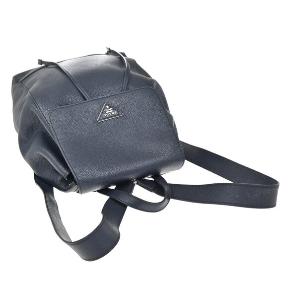 PRADA Logo Backpack Bag Vitello Daino Leather Navy Blue Silver Italy 667RF606 - Picture 4 of 15